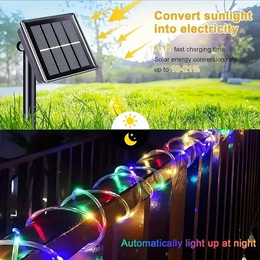 Waterproof LED Solar Tube Lights for Christmas & Outdoor Décor.