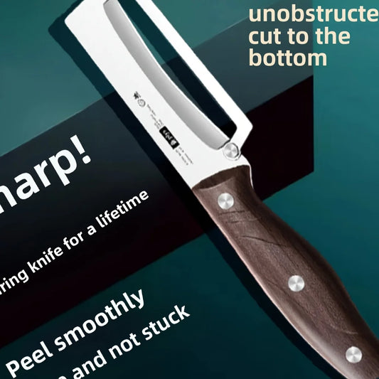 Pelador de frutas y verduras de acero inoxidable con mango de madera