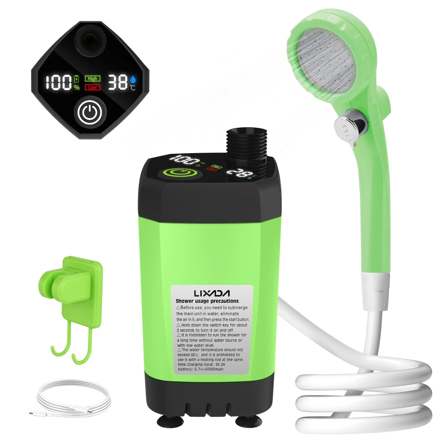 Portable RV Shower Kit with 6000mAh Rechargeable Battery