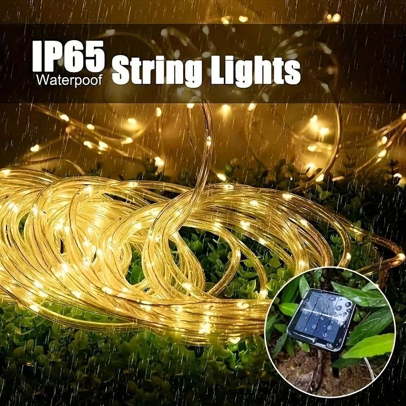 Waterproof LED Solar Tube Lights for Christmas & Outdoor Décor.