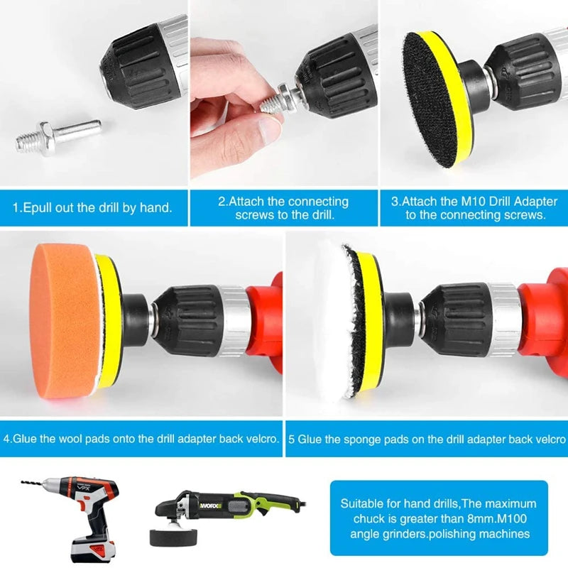 Complete Car Polishing Sponge Pads Kit for Cars & Motorcycles.