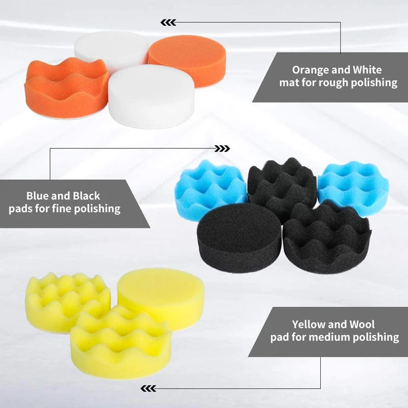 Complete Car Polishing Sponge Pads Kit for Cars & Motorcycles.