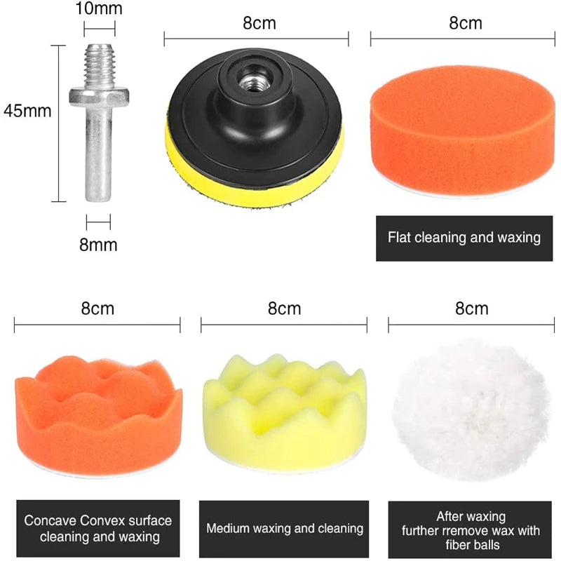 Complete Car Polishing Sponge Pads Kit for Cars & Motorcycles.