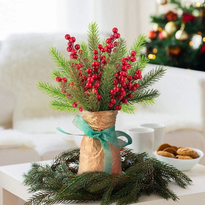 Winter Wonderland: Red Berry & Pine Branch Décor for Tree, Wreaths, and Gifts.
