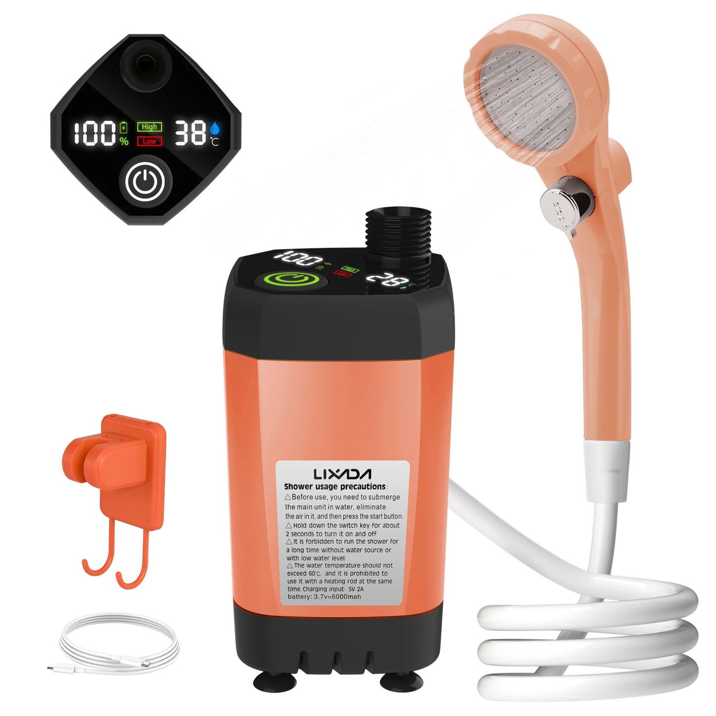 Portable RV Shower Kit with 6000mAh Rechargeable Battery