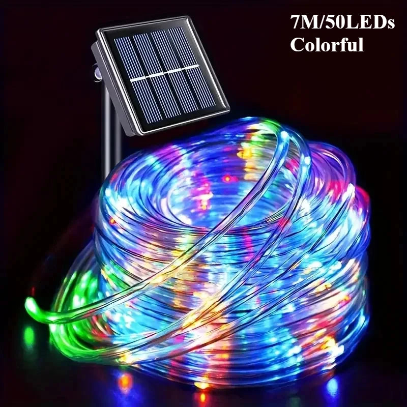 Waterproof LED Solar Tube Lights for Christmas & Outdoor Décor.