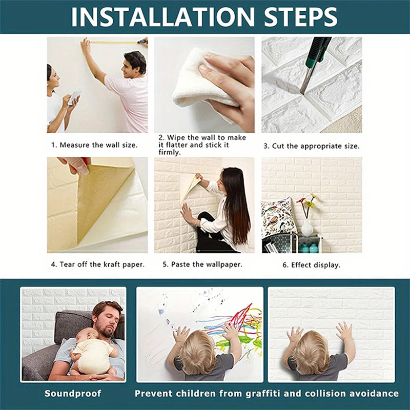 Instant Charm: 70x100cm Self-Adhesive Faux Brick Wallpaper for Modern Homes.