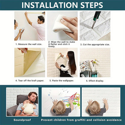 Instant Charm: 70x100cm Self-Adhesive Faux Brick Wallpaper for Modern Homes.