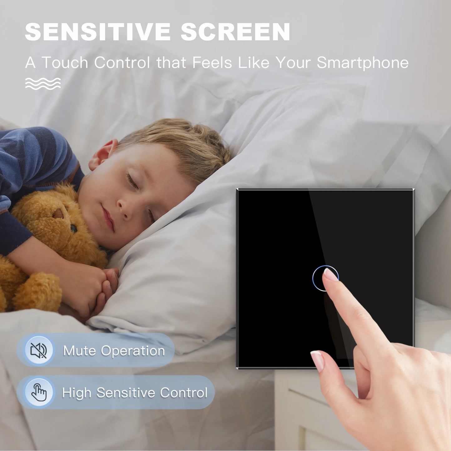 EU Standard Touch Wall Light Switch Panel, with Luxury Glass Finish.