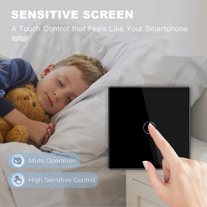 EU Standard Touch Wall Light Switch Panel, with Luxury Glass Finish.