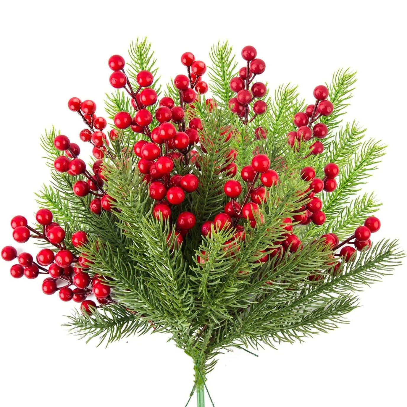 Winter Wonderland: Red Berry & Pine Branch Décor for Tree, Wreaths, and Gifts.