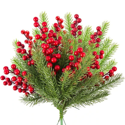 Winter Wonderland: Red Berry & Pine Branch Décor for Tree, Wreaths, and Gifts.