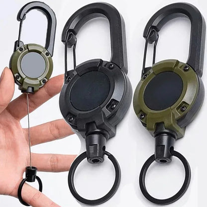 Retractable Heavy-Duty Carabiner Keychain with Steel Wire Rope