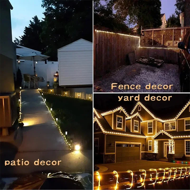 Waterproof LED Solar Tube Lights for Christmas & Outdoor Décor.