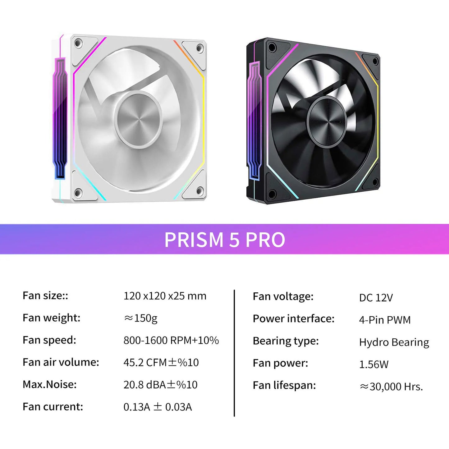 PRISM 5 PRO 12cm ARGB PWM, PC Cooling Fan with RGB Lighting 12V