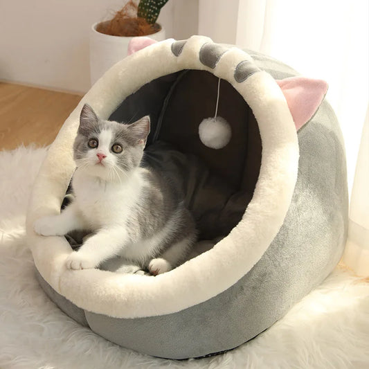 Adorable Cartoon Cave Bed, Cosy and Foldable for Cats and Small Dogs