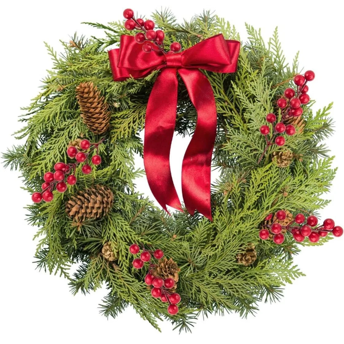 Winter Wonderland: Red Berry & Pine Branch Décor for Tree, Wreaths, and Gifts.