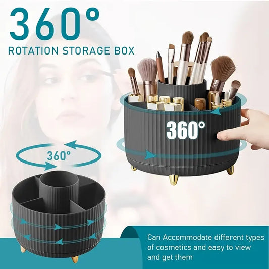 Organizador de escritorio y soporte para brochas de maquillaje con 5 ranuras y rotación de 360°