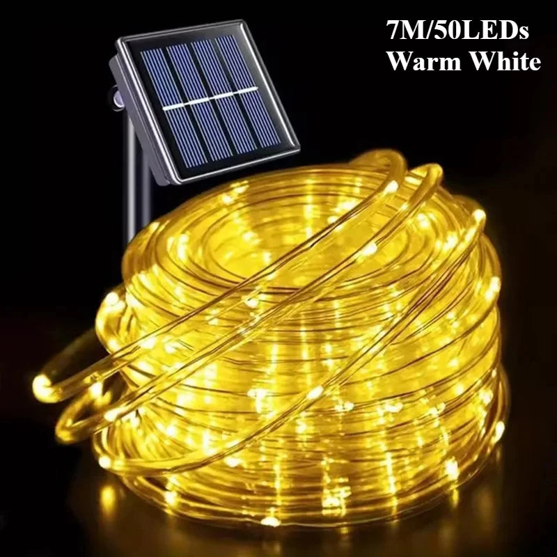 Waterproof LED Solar Tube Lights for Christmas & Outdoor Décor.