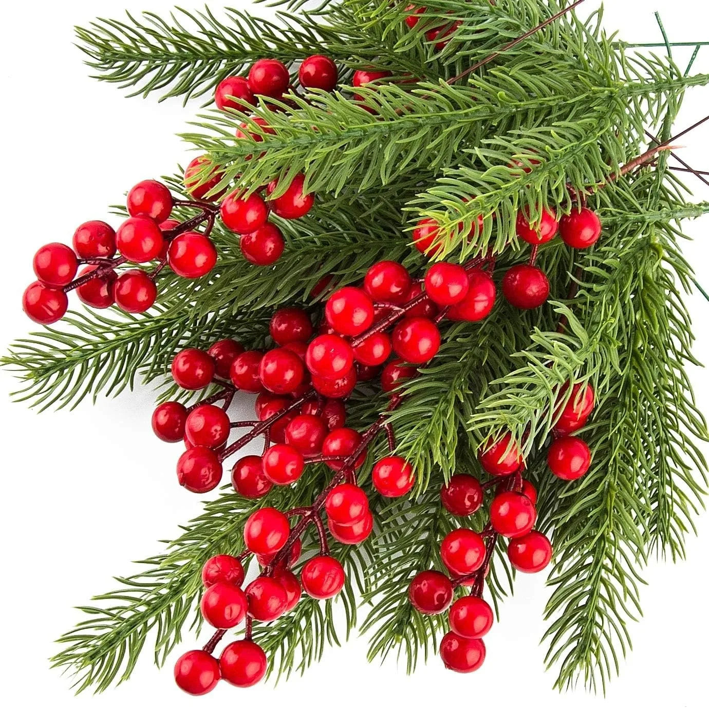 Winter Wonderland: Red Berry & Pine Branch Décor for Tree, Wreaths, and Gifts.