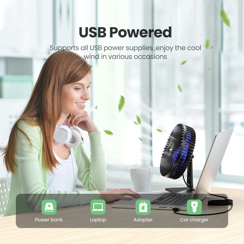 GAIATOP USB Desk Fan – Ultra Quiet, 4 Speeds, Adjustable Cooling