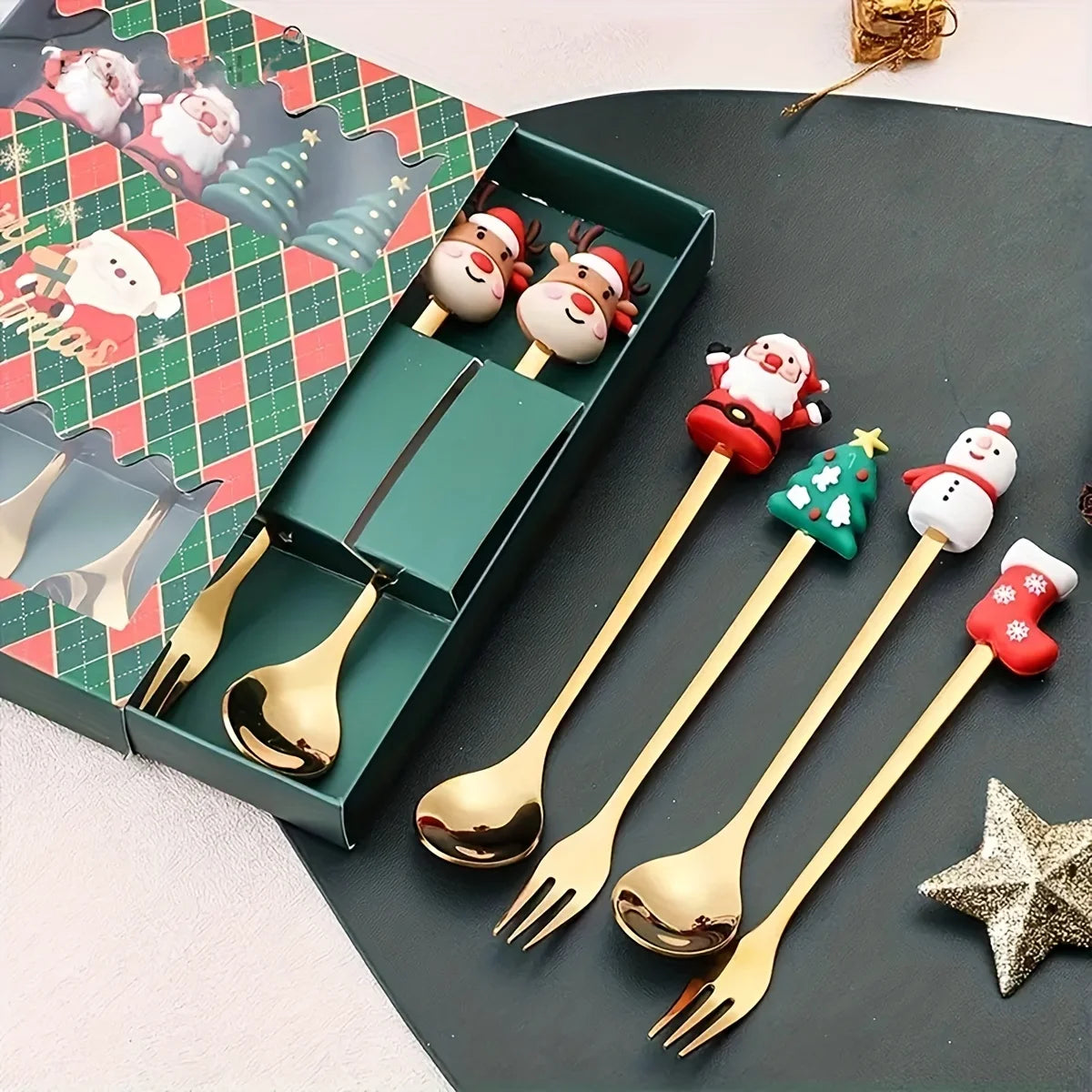 Holiday Dining Delight: Creative Christmas Stainless Steel Tableware.