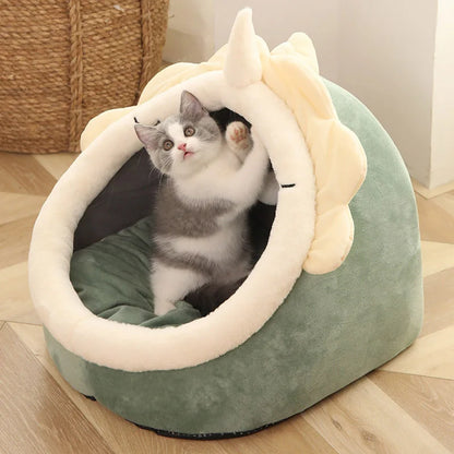 Adorable Cartoon Cave Bed, Cosy and Foldable for Cats and Small Dogs