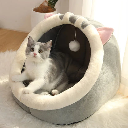 Adorable Cartoon Cave Bed, Cosy and Foldable for Cats and Small Dogs