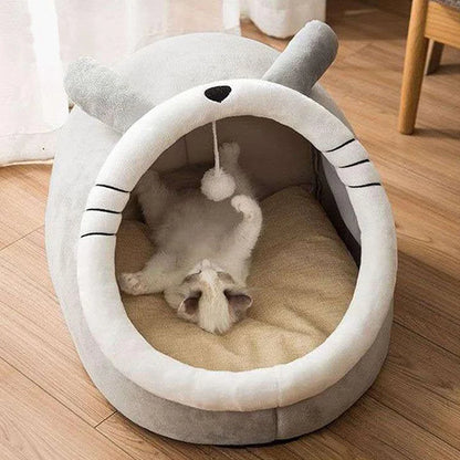Adorable Cartoon Cave Bed, Cosy and Foldable for Cats and Small Dogs