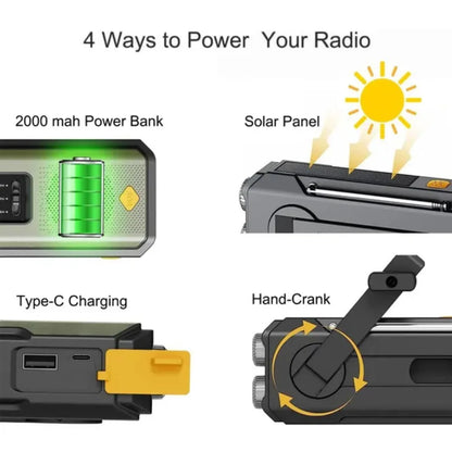 Solar-Powered Hand Radio, with LED Torch & Power Bank.