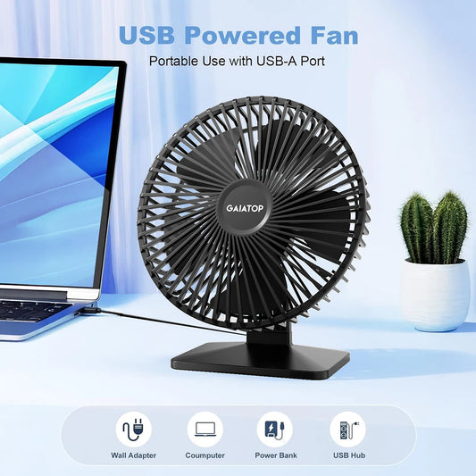 Ventilador de escritorio USB GAIATOP: ultrasilencioso, 4 velocidades, refrigeración ajustable