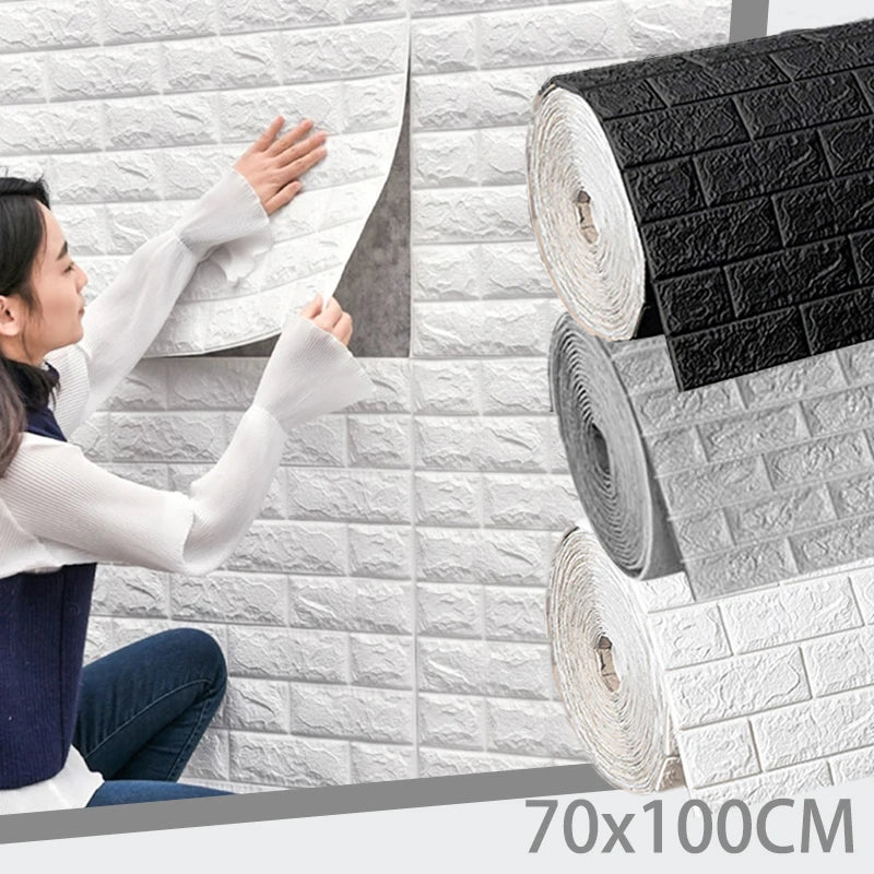 Instant Charm: 70x100cm Self-Adhesive Faux Brick Wallpaper for Modern Homes.